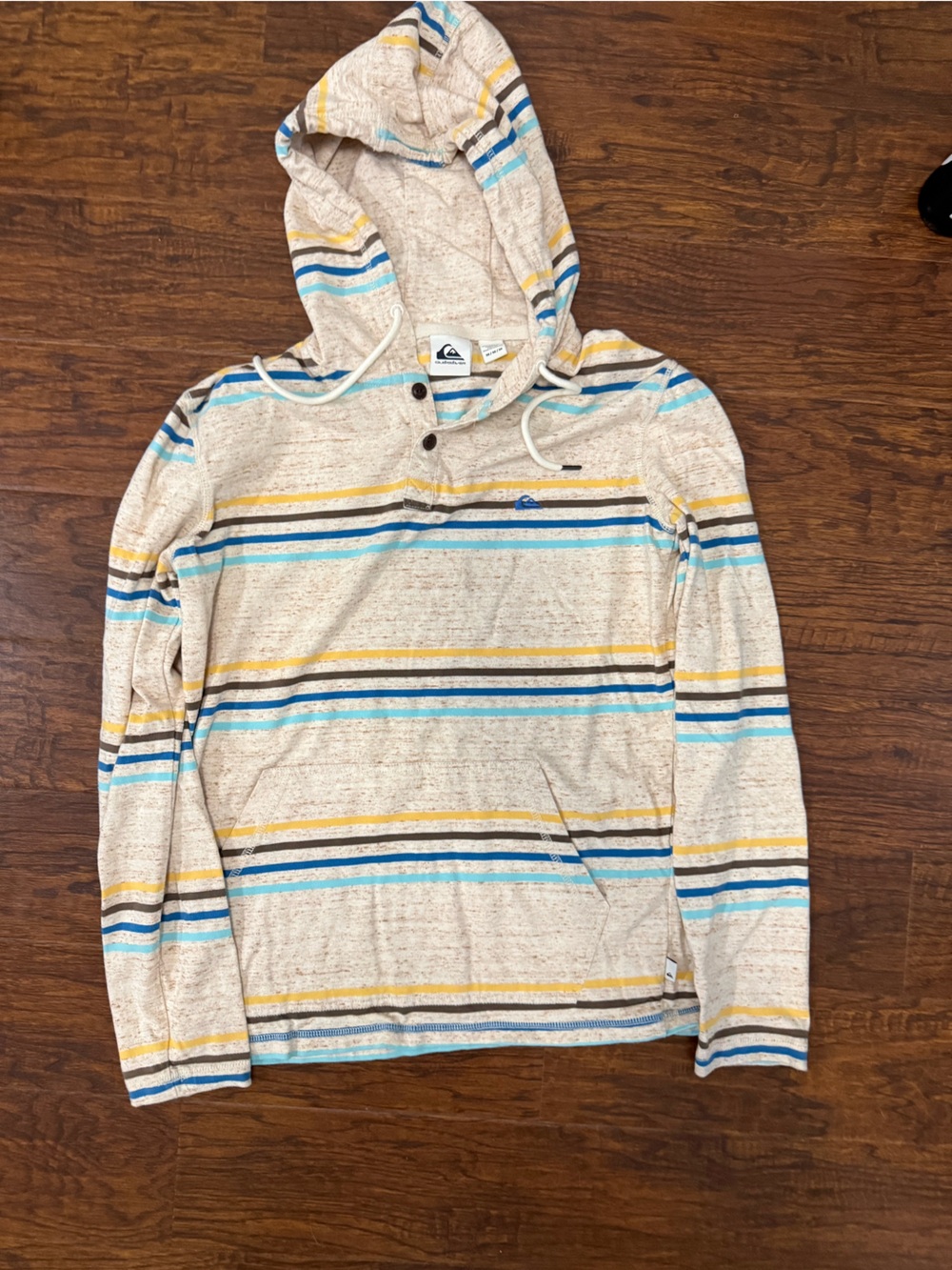 Quiksilver Hoodie Top - Cream with Blue & Yellow Stripes